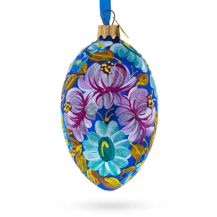 Multi Color Flower Egg Ornament 4 inch