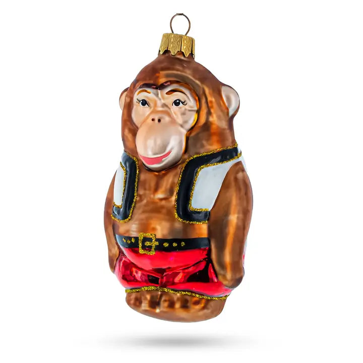 Monkey in Red Pants Glass Ornament