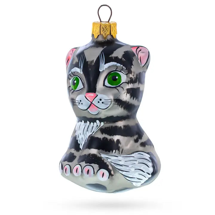 Striped Cat Glass Ornament