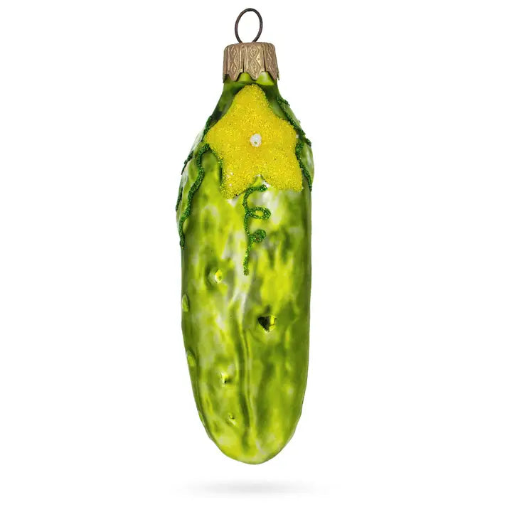 Cucumber with Vine and Star Glass Ornament