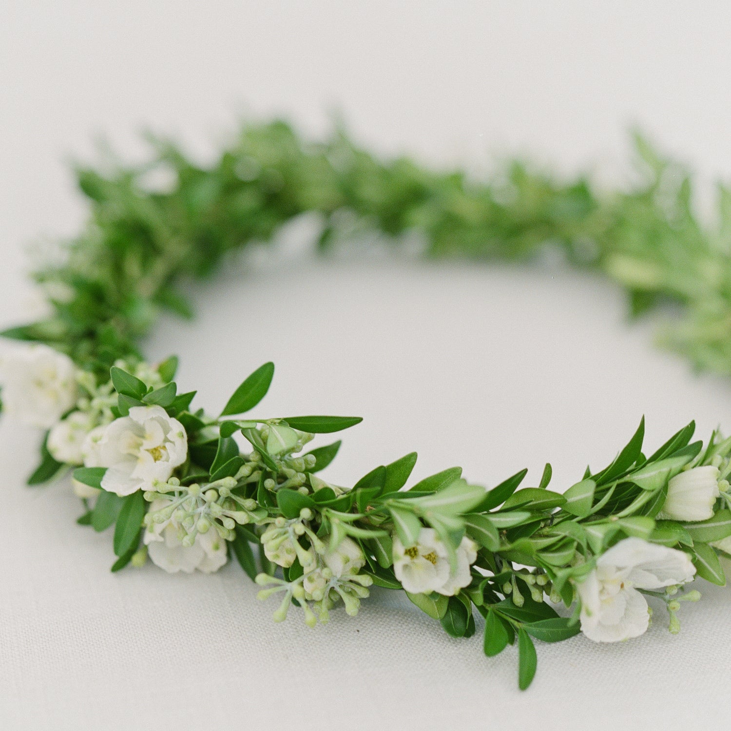 Flower Crown with greens and white flowers